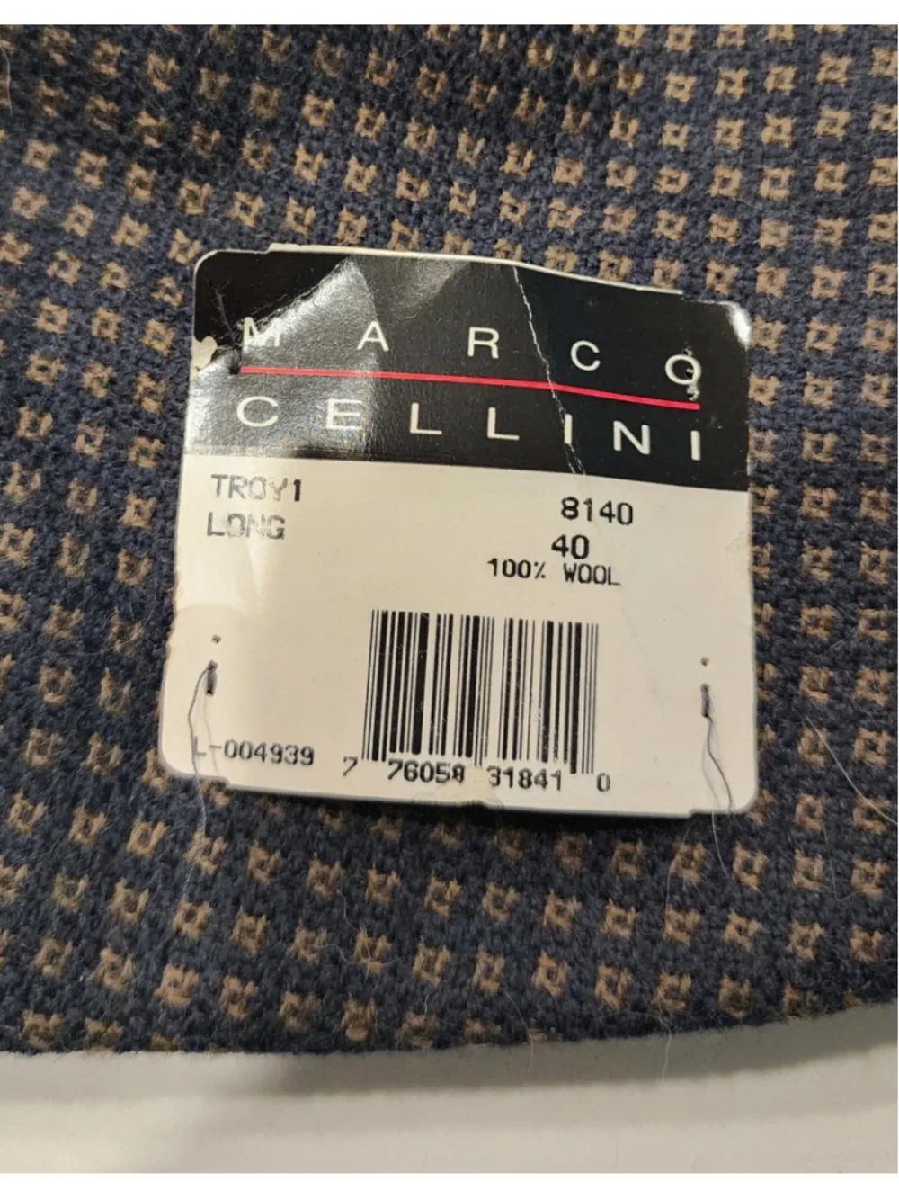Marco Cellini Men’s 40 100% Wool Blazer Navy Tan Geometric Check Sport Coat Long